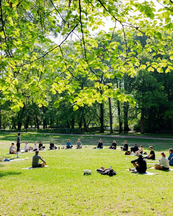 Breathwork in the park for a whole team