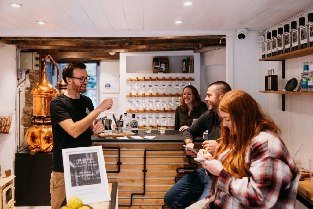 Geoff leading guests through a gin blending session at a copper still bar